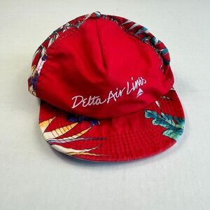 Delta Airlines Vintage Tropical Snapback Hat Red Hawaiian 80s 90S Miami Vice OS
